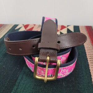 Vineyard Vines 143rd Kentucky Derby Run For The Roses Canvas Leather‎ Belt Sz 44